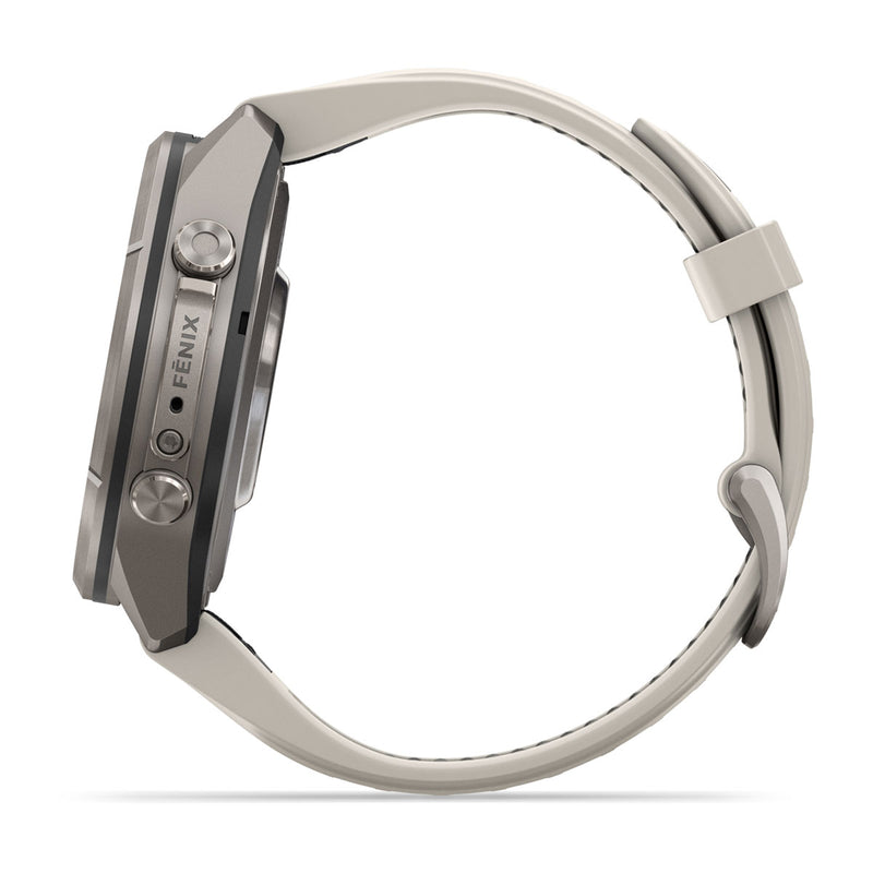 Garmin fēnix 9 Pro – inReach®, 43 mm, Tytanowy z silikonowym paskiem w kolorze Fog Gray / Dark Sandstone
