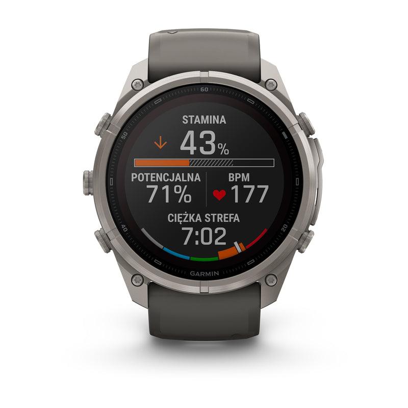 Garmin fēnix 9 Pro Solar– inReach®, 51 mm, Tytanowy z silikonowym paskiem w kolorze Pebble Gray