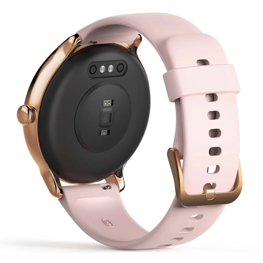 Elegancki smartwatch damski Hama Fit Watch 4910 złota ramka różowy pasek