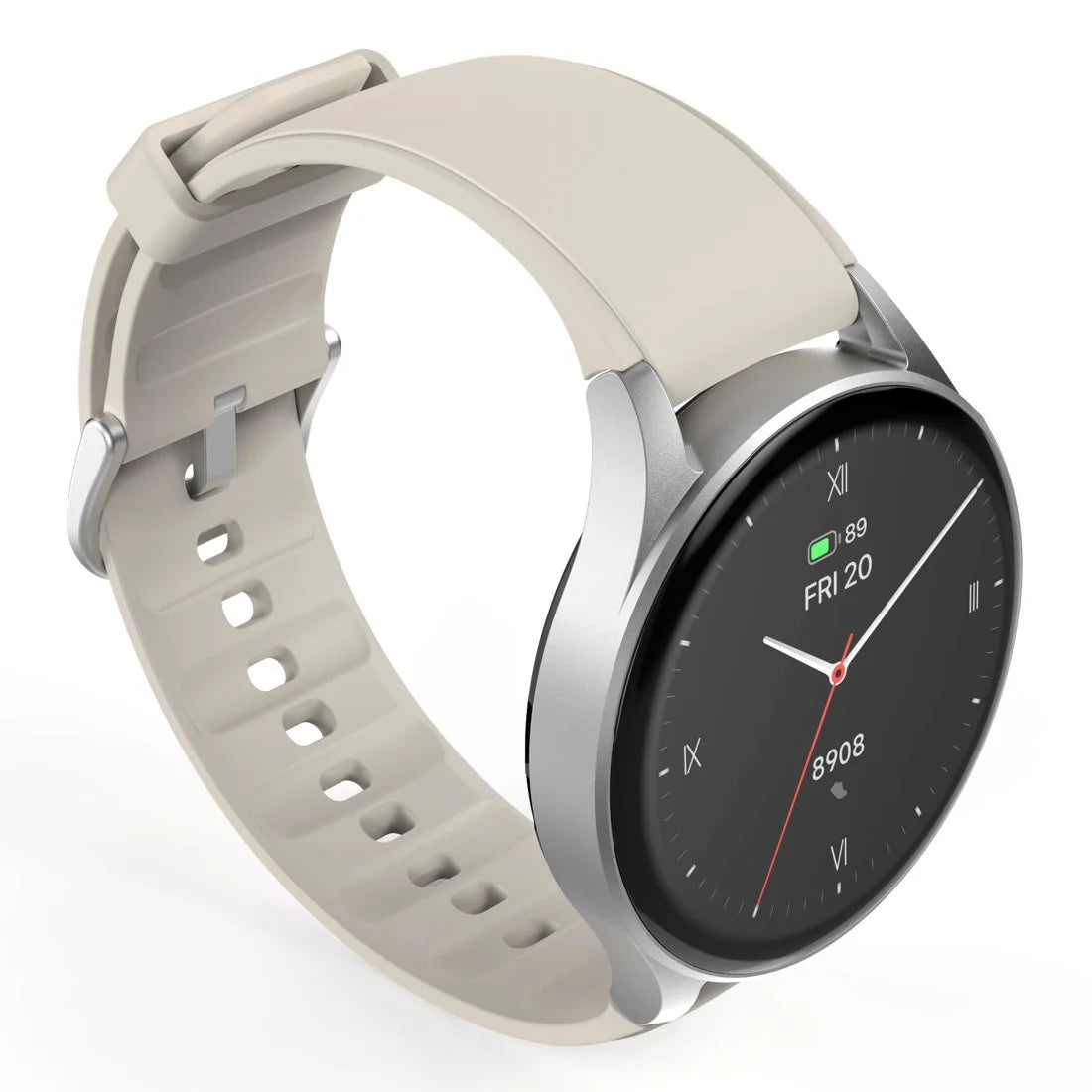 Smartwatch Hama 8900 GPS AMOLED 1.3 szara koperta srebrna ramka pasek silikonowy