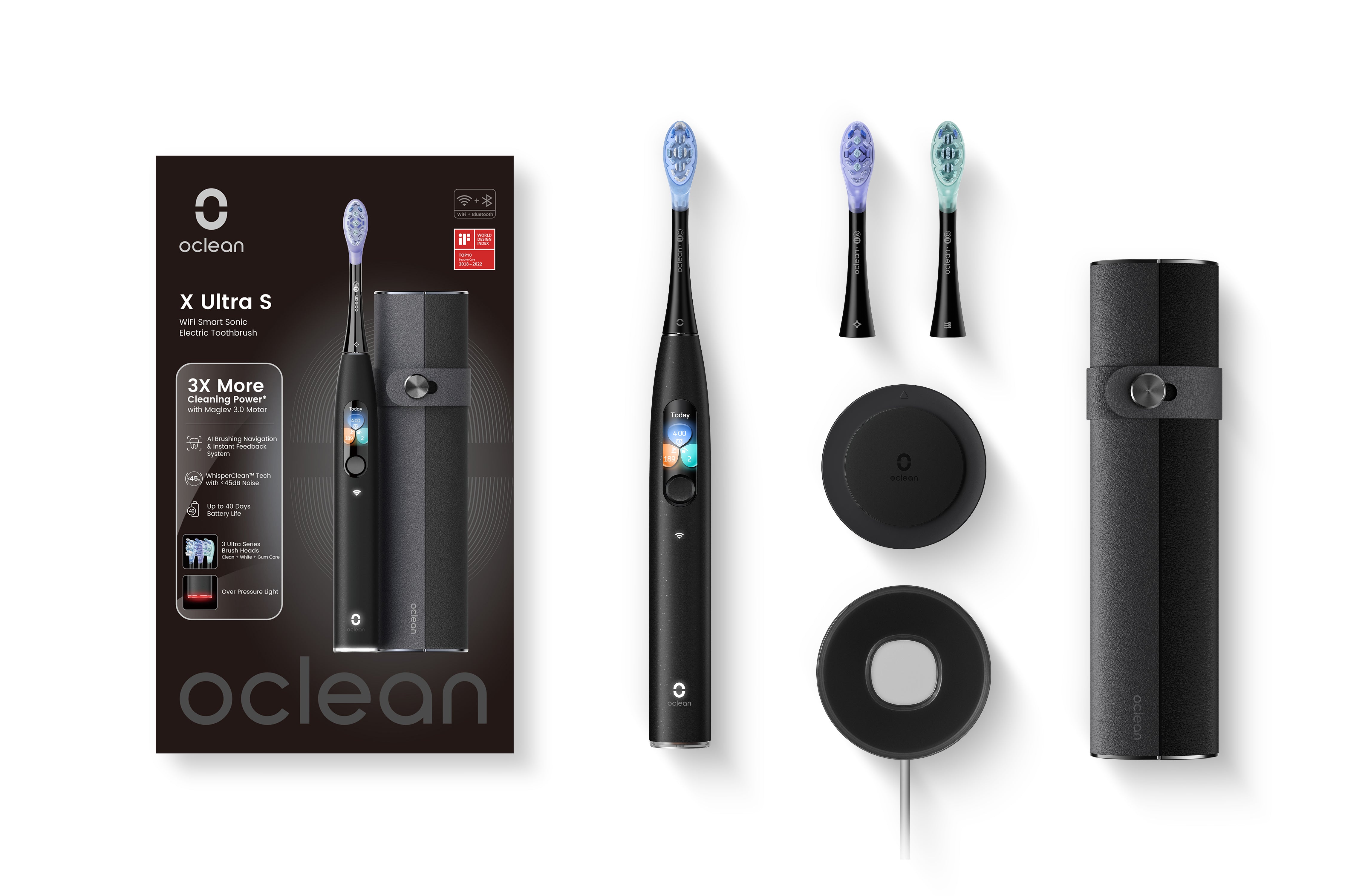 Zestaw Szczoteczka soniczna Oclean X Ultra z etui, 3 końcówkami i uchwytem - czarna