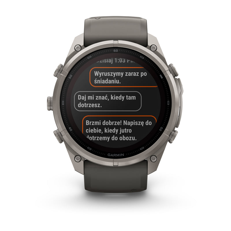 Garmin fēnix 9 Pro Solar– inReach®, 51 mm, Tytanowy z silikonowym paskiem w kolorze Pebble Gray