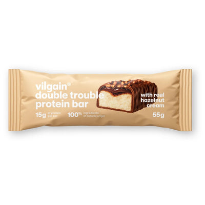 Vilgain Double Trouble Protein Bar – Baton proteinowy, 55 g, Krem z orzechów laskowych z mleczną czekoladą