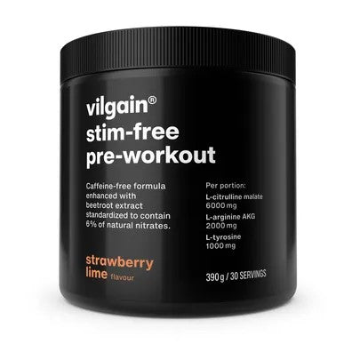 Vilgain Pre-Workout bez stymulantów 3.0 – Przedtreningówka bez kofeiny, 390 g, Truskawka i limonka