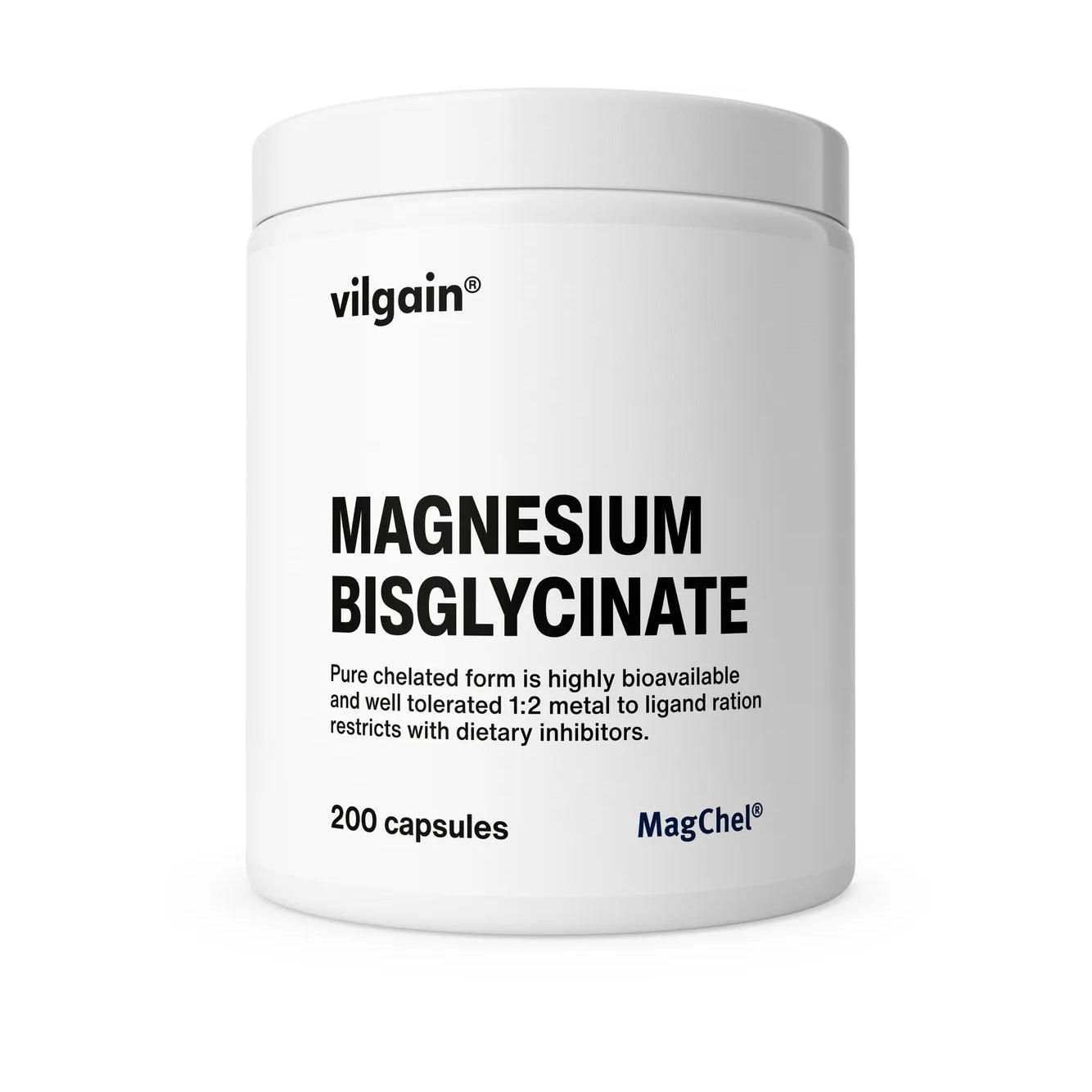 Vilgain Bisglicynian magnezu – Suplement mineralny, 200 kapsułek, Neutralny