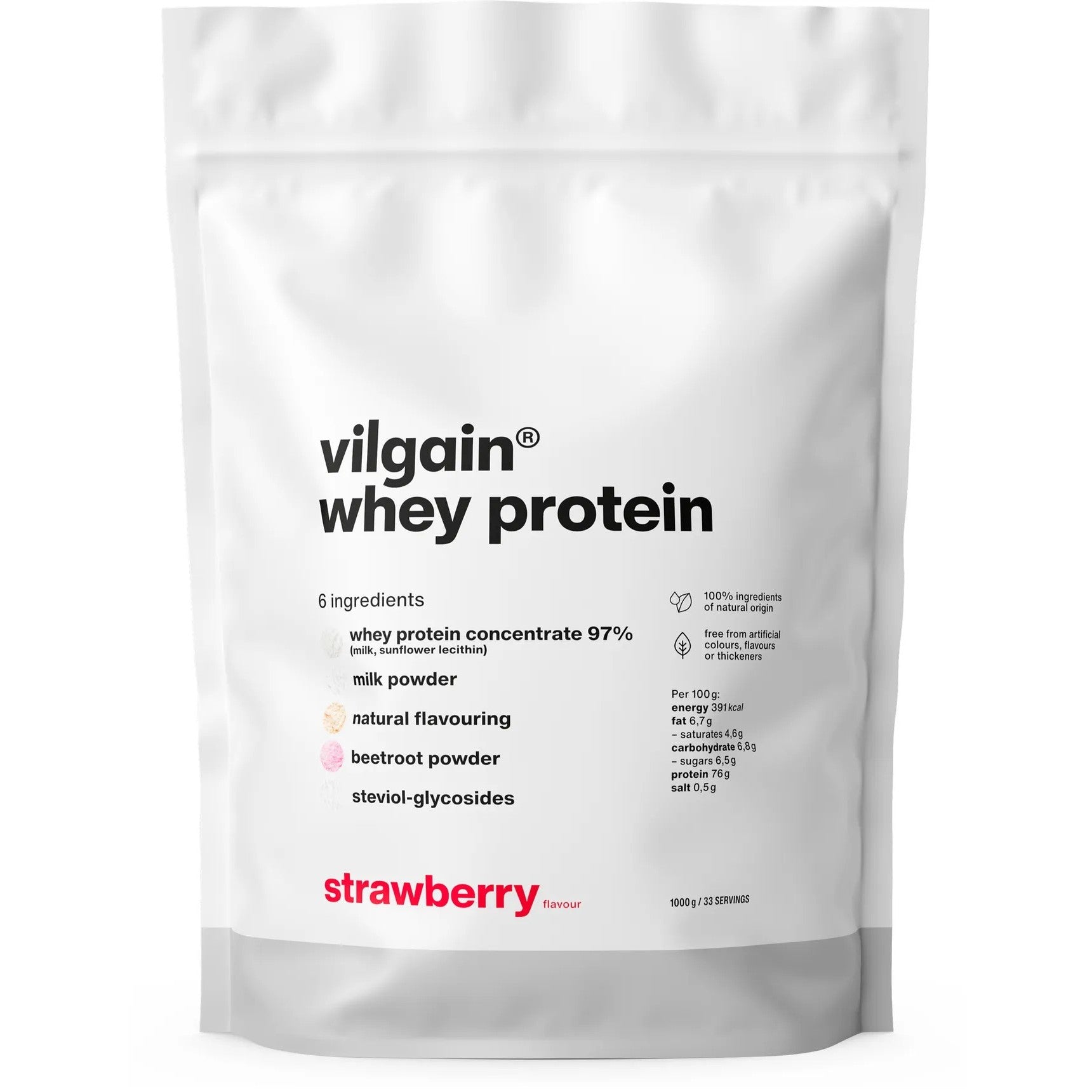 Vilgain Whey Protein – Białko serwatkowe, 1 000 g, Truskawka