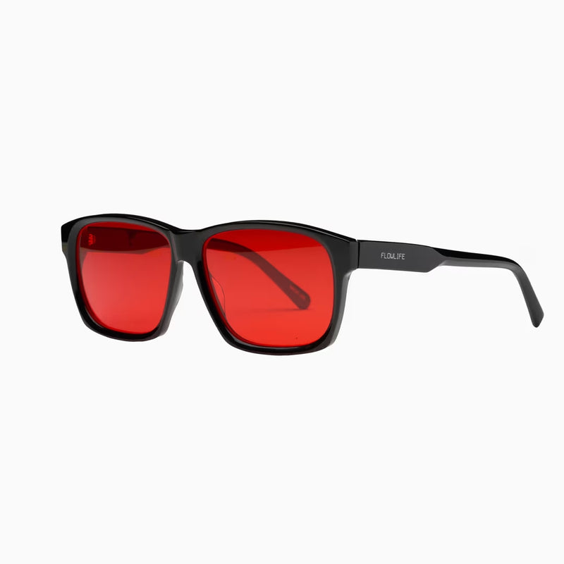 Flowlife Flowglasses Night Sync 02 – Morata Edition – Okulary blokujące światło niebieskie i zielone, Czerwone soczewki, Czarna oprawka (z polimeru)