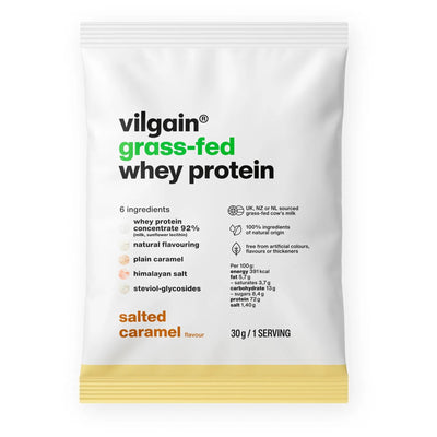 Vilgain Grass‑Fed Whey Protein – Białko serwatkowe, 30 g, Solony karmel