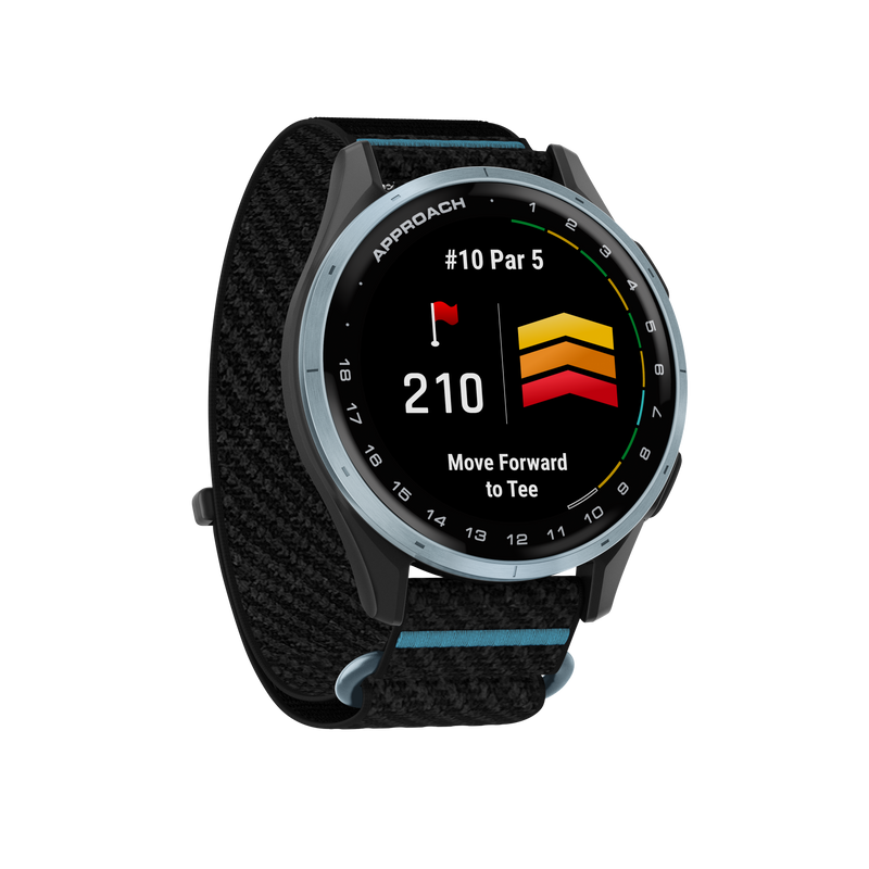 Garmin Approach® J1 – Aluminiowa ramka w kolorze Cloud Blue/Pasek ComfortFit Black/Azure