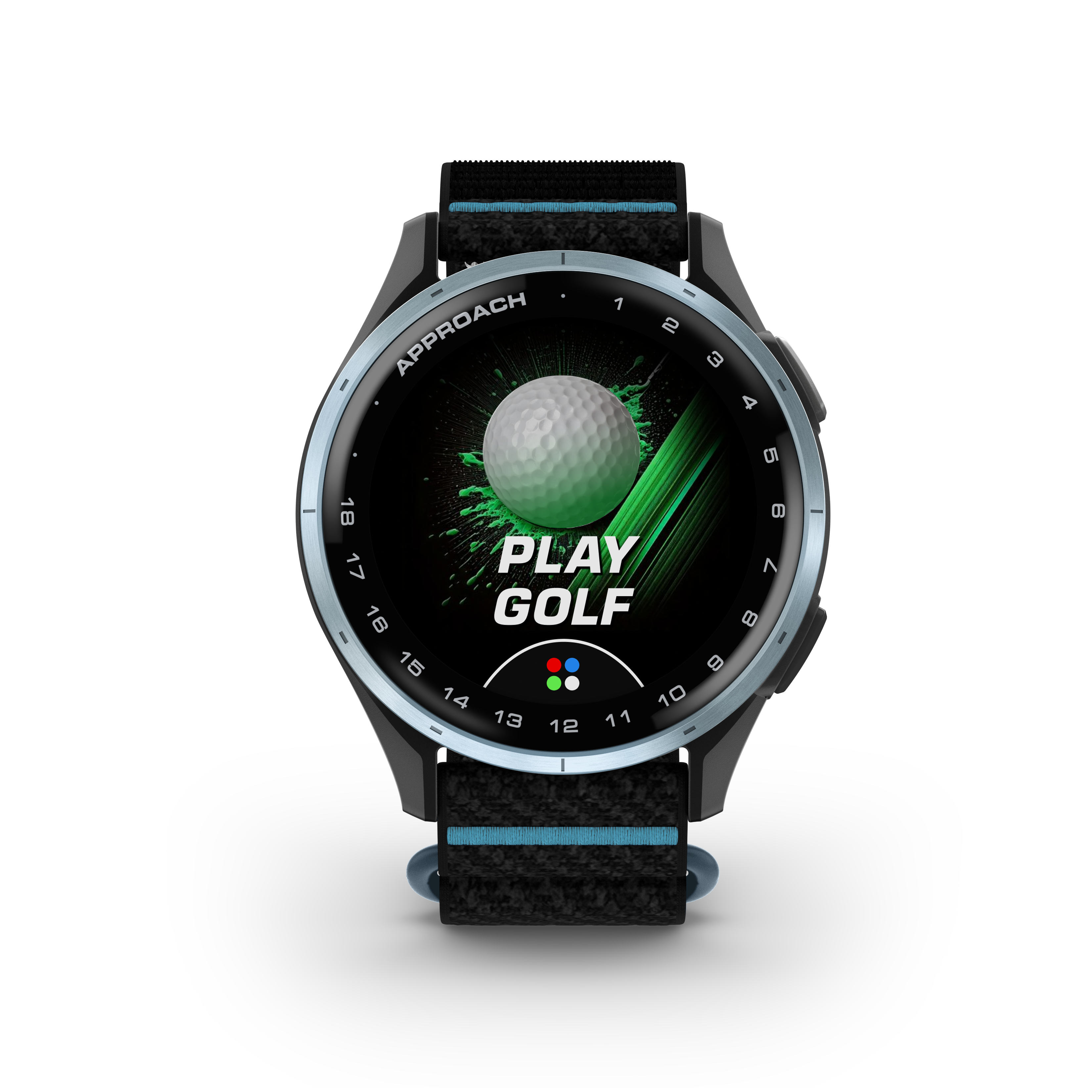 Garmin Approach® J1 – Aluminiowa ramka w kolorze Cloud Blue/Pasek ComfortFit Black/Azure