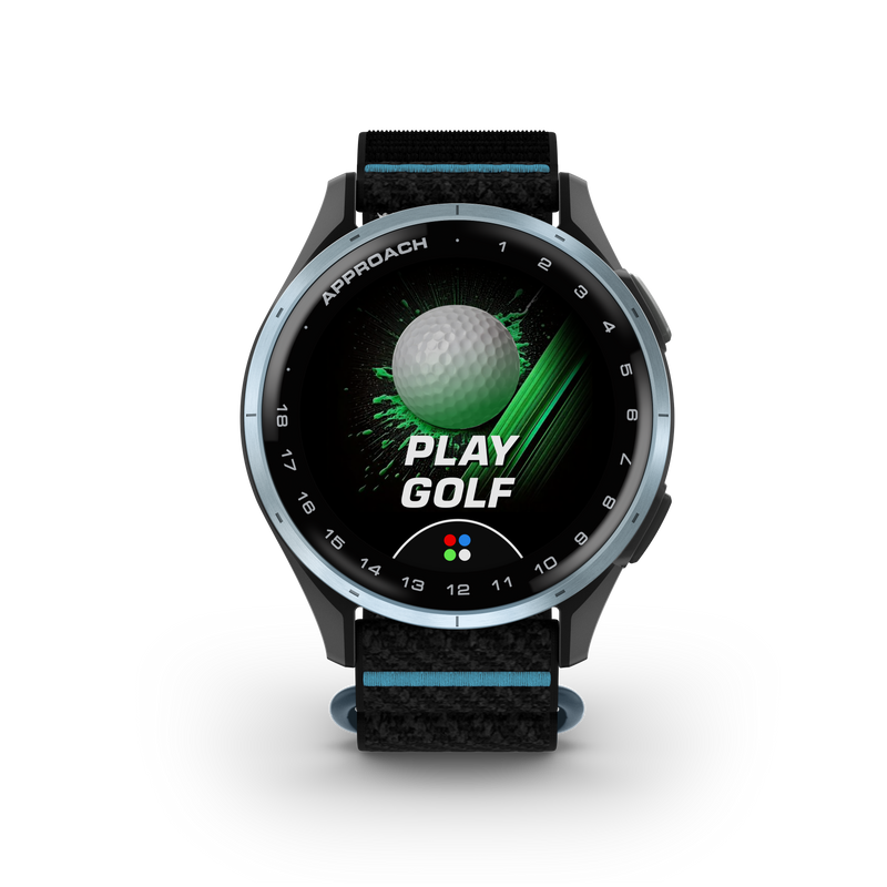 Garmin Approach® J1 – Aluminiowa ramka w kolorze Cloud Blue/Pasek ComfortFit Black/Azure