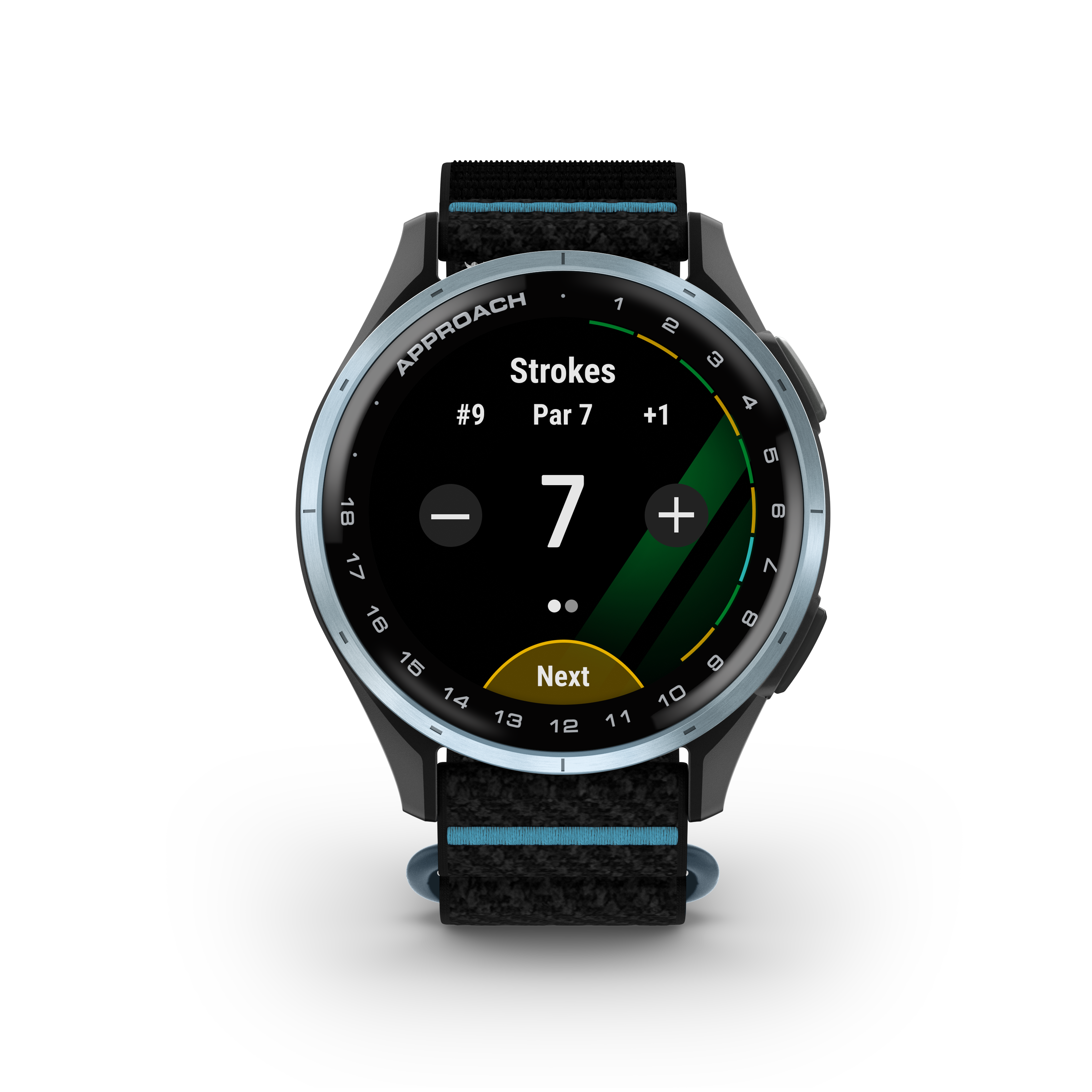 Garmin Approach® J1 – Aluminiowa ramka w kolorze Cloud Blue/Pasek ComfortFit Black/Azure