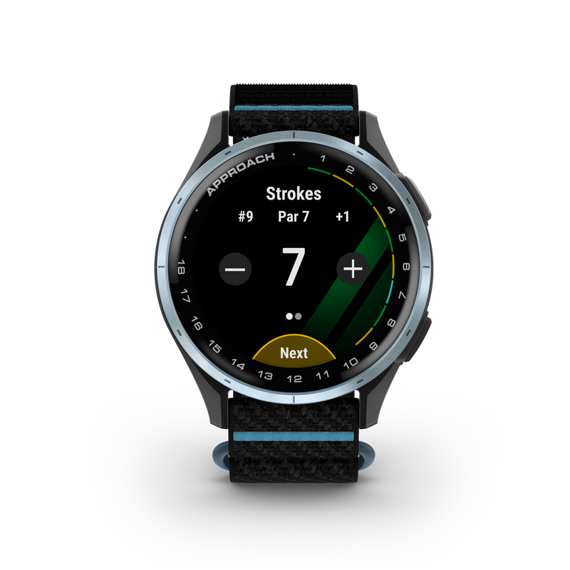 Garmin Approach® J1 – Aluminiowa ramka w kolorze Cloud Blue/Pasek ComfortFit Black/Azure