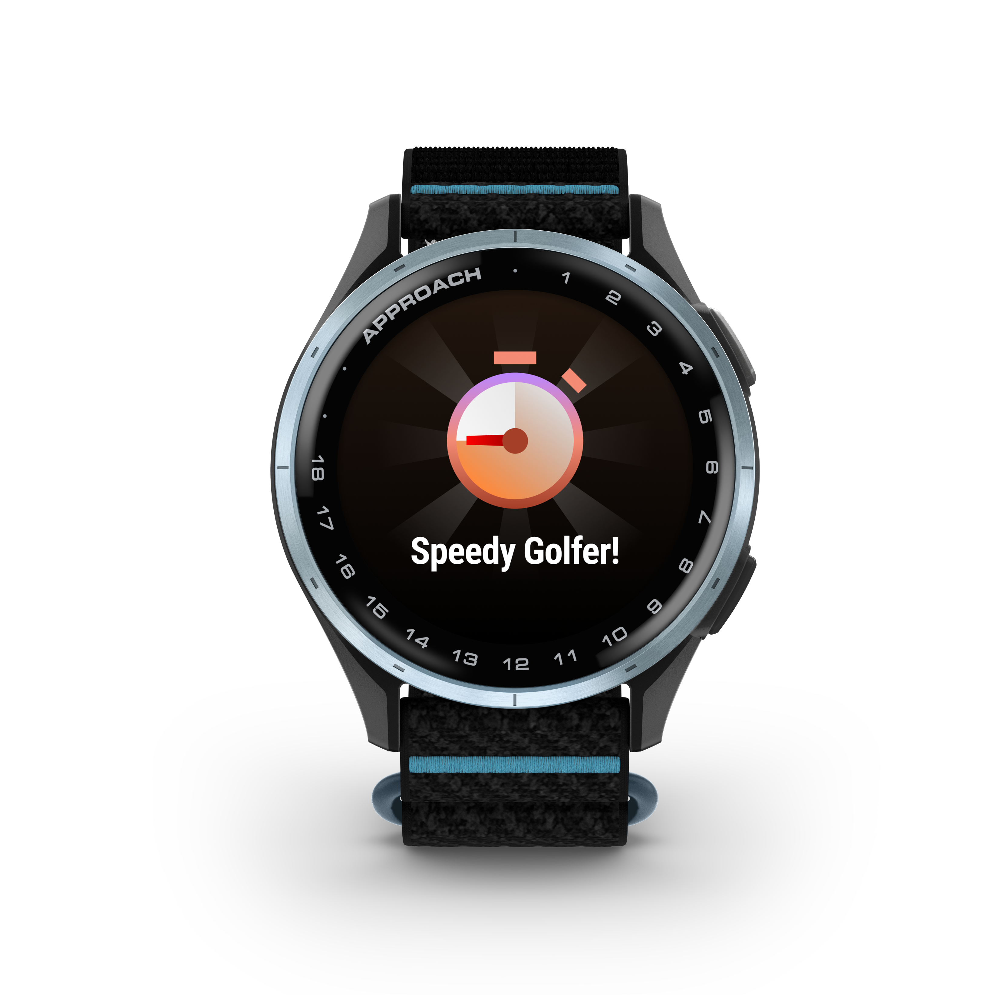 Garmin Approach® J1 – Aluminiowa ramka w kolorze Cloud Blue/Pasek ComfortFit Black/Azure