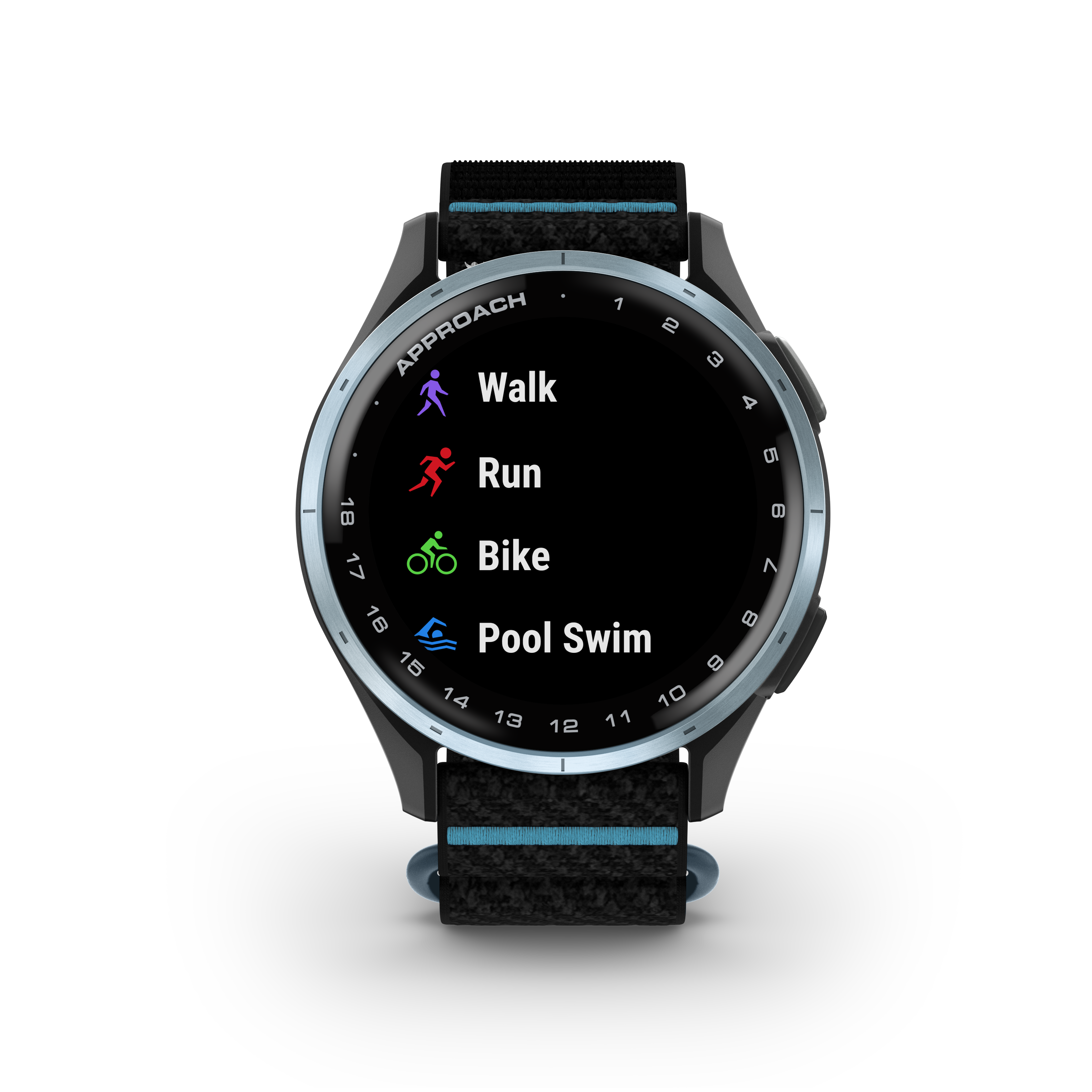Garmin Approach® J1 – Aluminiowa ramka w kolorze Cloud Blue/Pasek ComfortFit Black/Azure