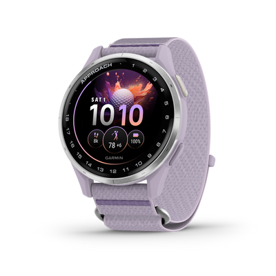 Garmin Approach® J1 – Aluminiowa ramka w kolorze Silver/Pasek ComfortFit Lilac