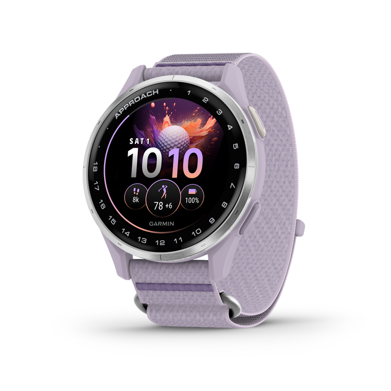 Garmin Approach® J1 – Aluminiowa ramka w kolorze Silver/Pasek ComfortFit Lilac