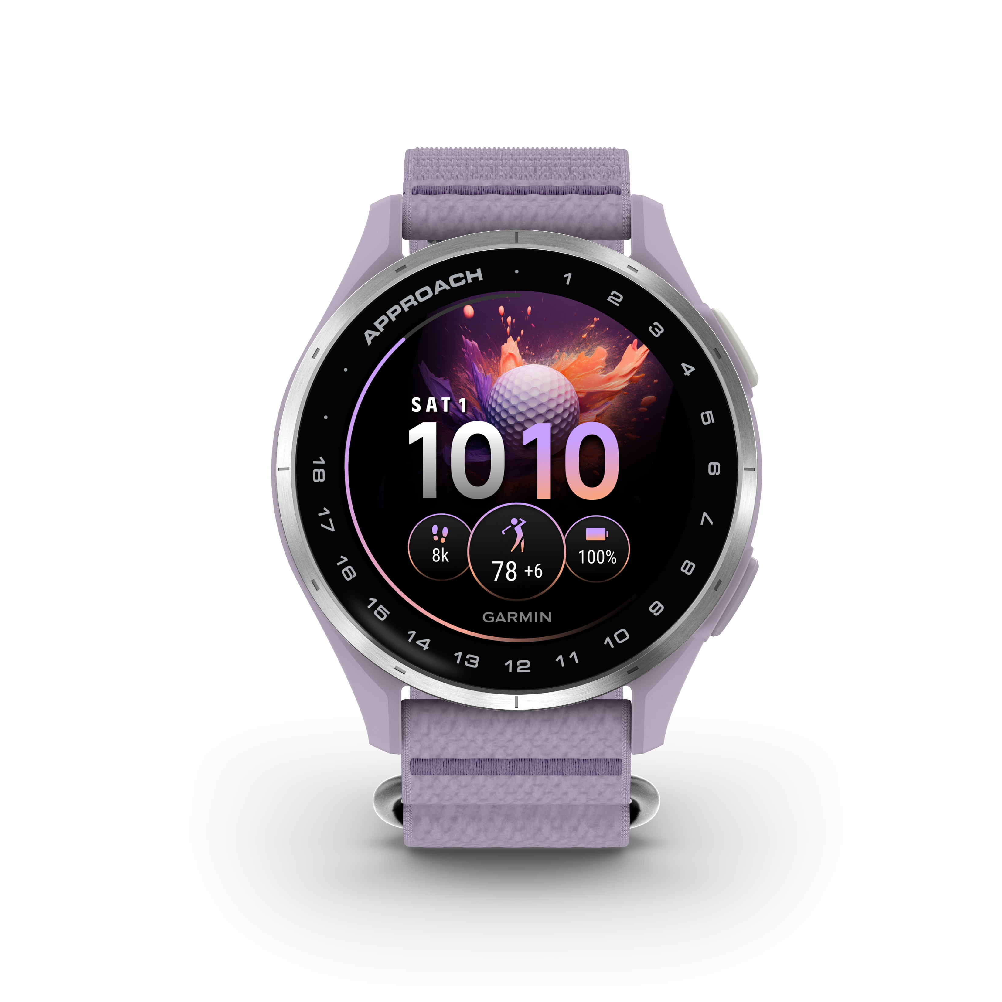 Garmin Approach® J1 – Aluminiowa ramka w kolorze Silver/Pasek ComfortFit Lilac