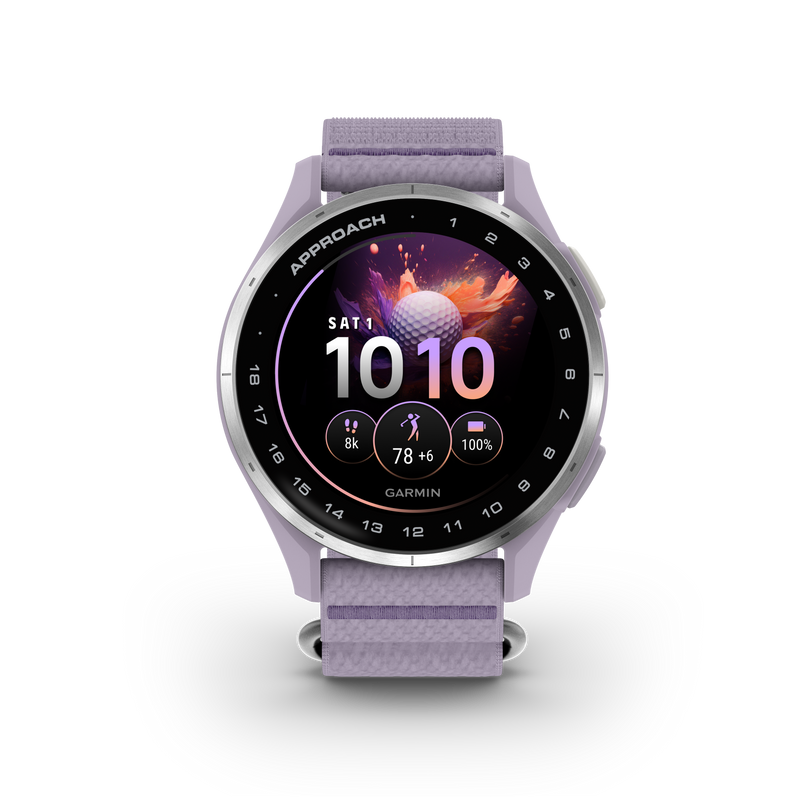 Garmin Approach® J1 – Aluminiowa ramka w kolorze Silver/Pasek ComfortFit Lilac