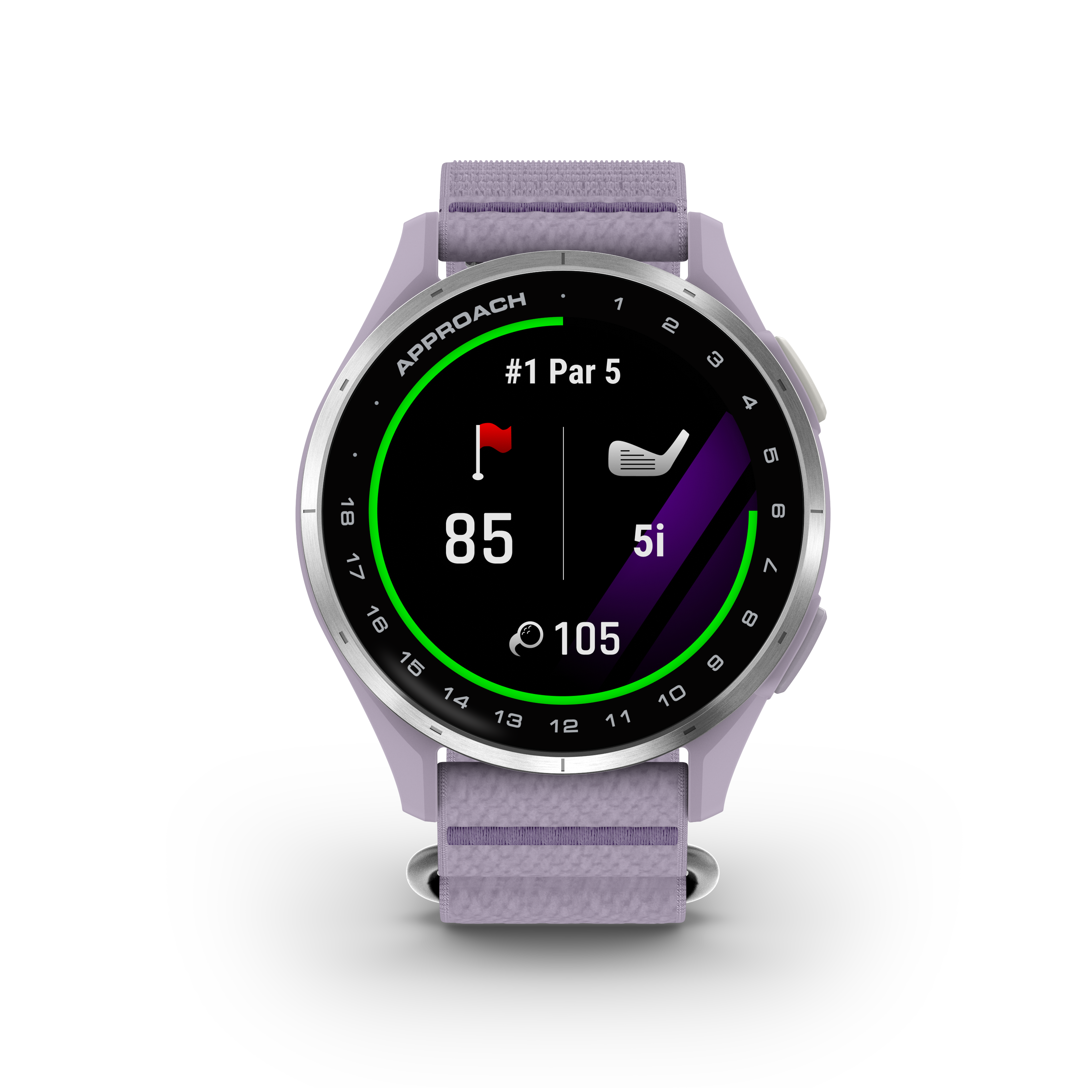 Garmin Approach® J1 – Aluminiowa ramka w kolorze Silver/Pasek ComfortFit Lilac