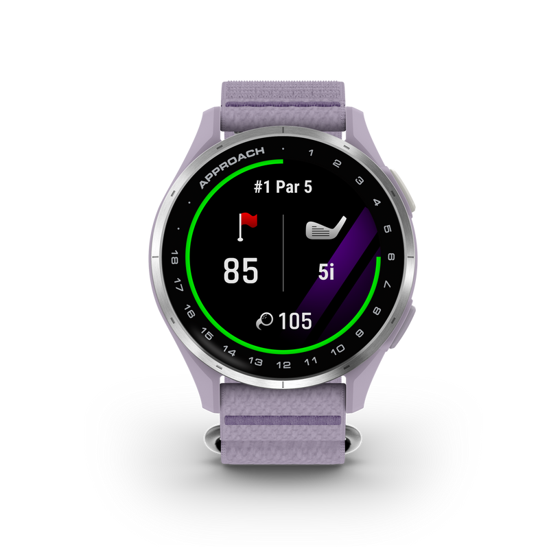Garmin Approach® J1 – Aluminiowa ramka w kolorze Silver/Pasek ComfortFit Lilac