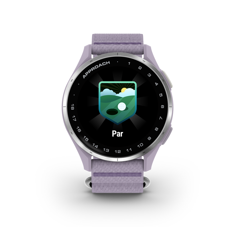 Garmin Approach® J1 – Aluminiowa ramka w kolorze Silver/Pasek ComfortFit Lilac