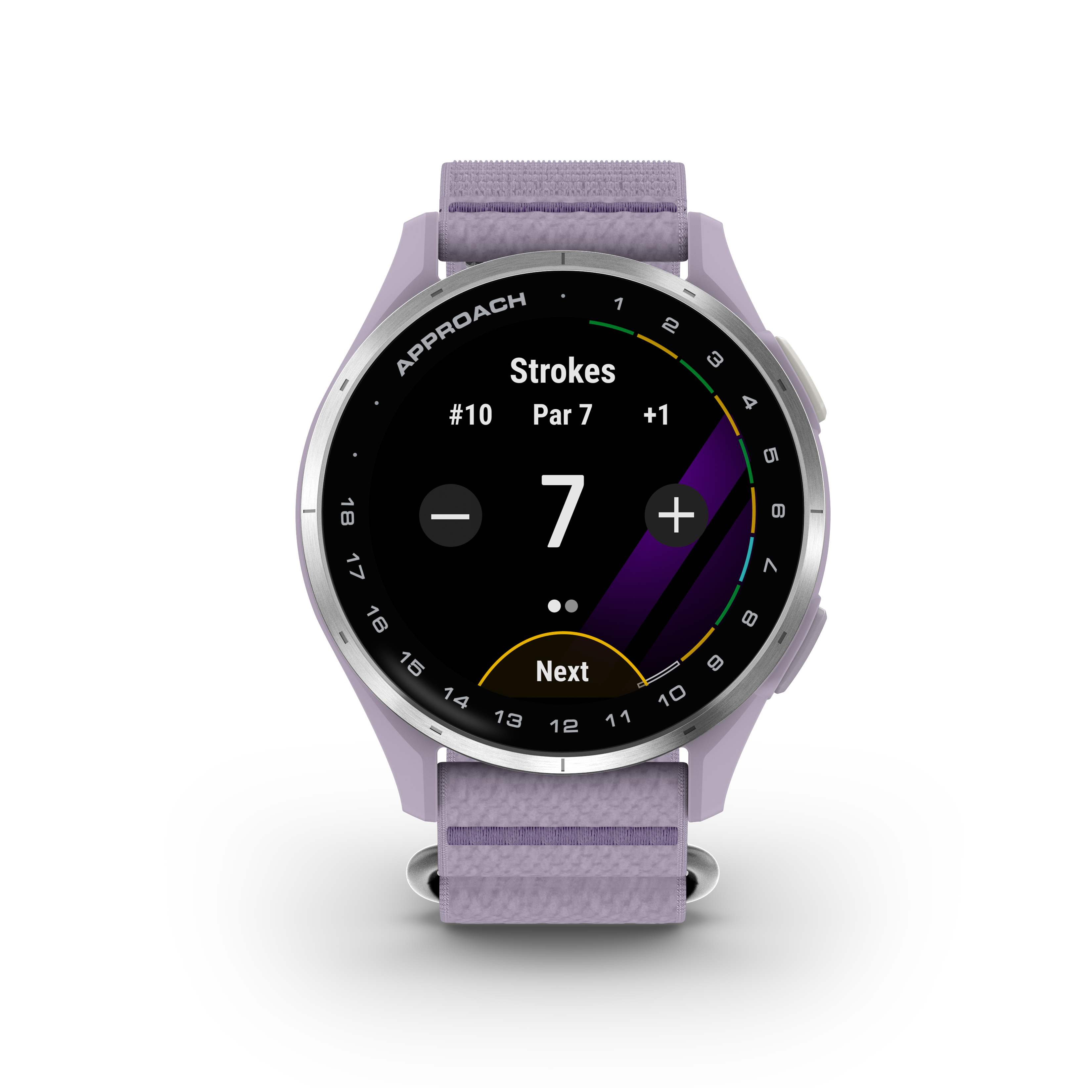 Garmin Approach® J1 – Aluminiowa ramka w kolorze Silver/Pasek ComfortFit Lilac