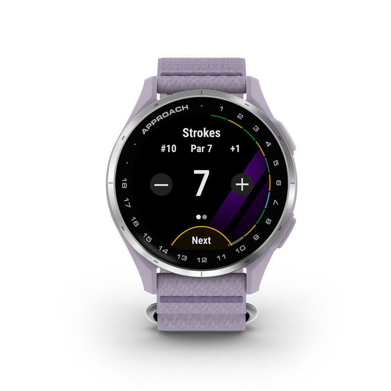 Garmin Approach® J1 – Aluminiowa ramka w kolorze Silver/Pasek ComfortFit Lilac