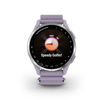 Garmin Approach® J1 – Aluminiowa ramka w kolorze Silver/Pasek ComfortFit Lilac