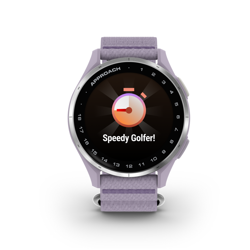Garmin Approach® J1 – Aluminiowa ramka w kolorze Silver/Pasek ComfortFit Lilac