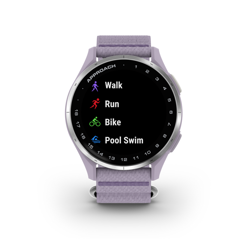 Garmin Approach® J1 – Aluminiowa ramka w kolorze Silver/Pasek ComfortFit Lilac