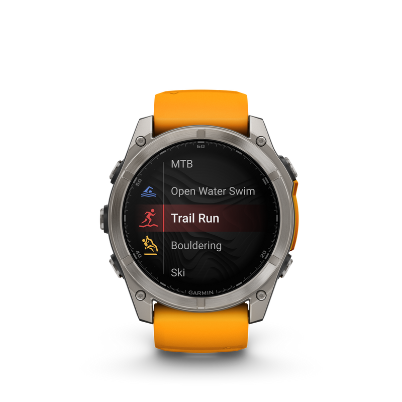 Garmin Fenix 8 51mm, AMOLED, Sapphire, Tytanowy z paskiem silikonowym w kolorze Spark orange / Graphite