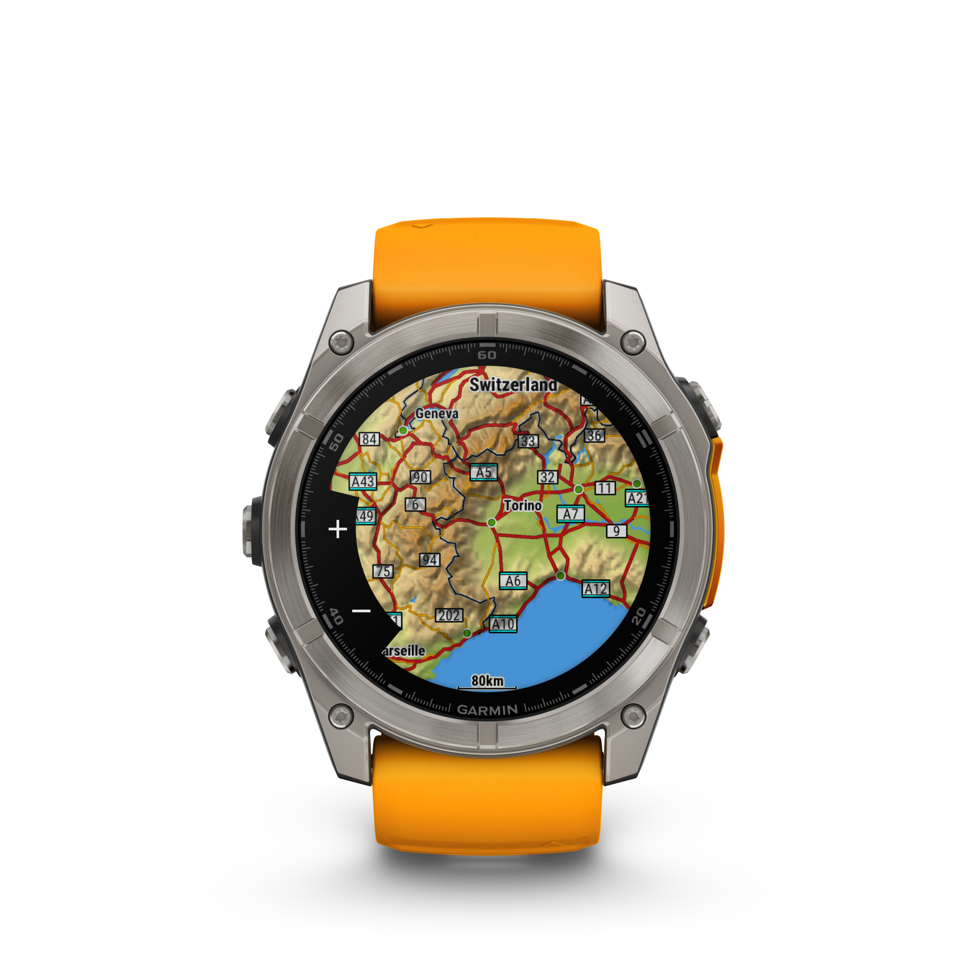 Garmin Fenix 8 51mm, AMOLED, Sapphire, Tytanowy z paskiem silikonowym w kolorze Spark orange / Graphite