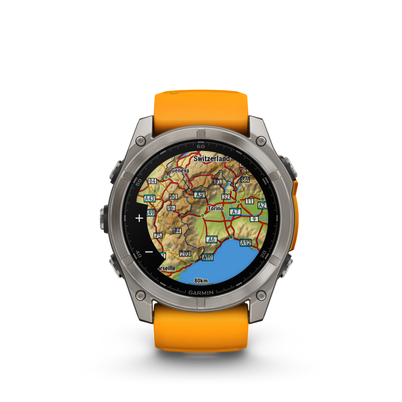 Garmin Fenix 8 51mm, AMOLED, Sapphire, Tytanowy z paskiem silikonowym w kolorze Spark orange / Graphite
