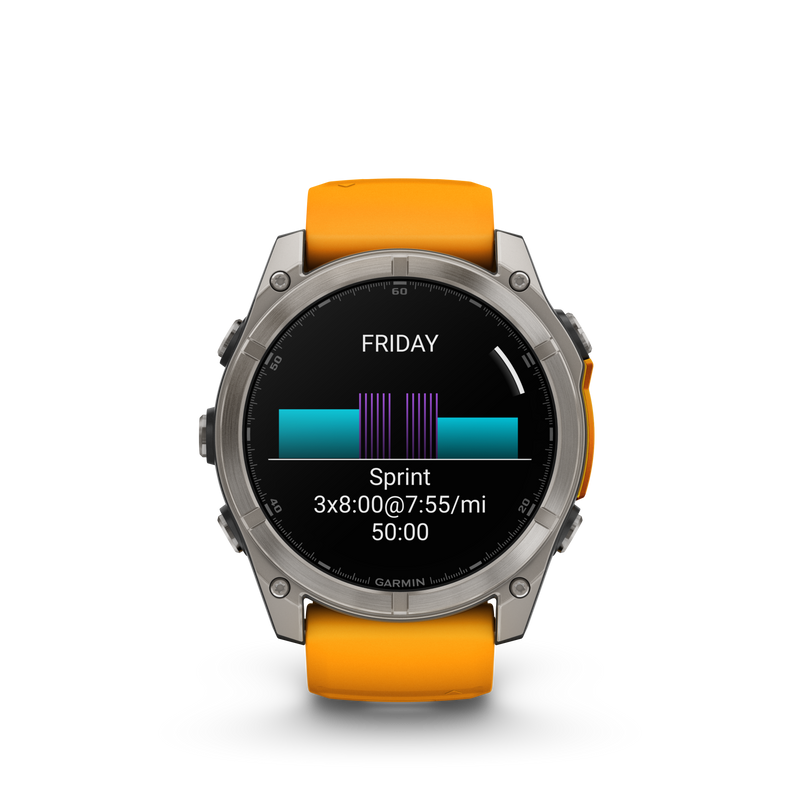 Garmin Fenix 8 51mm, AMOLED, Sapphire, Tytanowy z paskiem silikonowym w kolorze Spark orange / Graphite