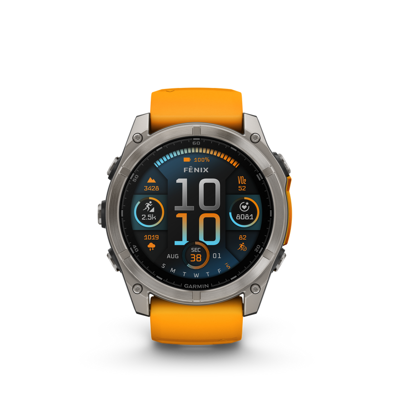Garmin Fenix 8 51mm, AMOLED, Sapphire, Tytanowy z paskiem silikonowym w kolorze Spark orange / Graphite