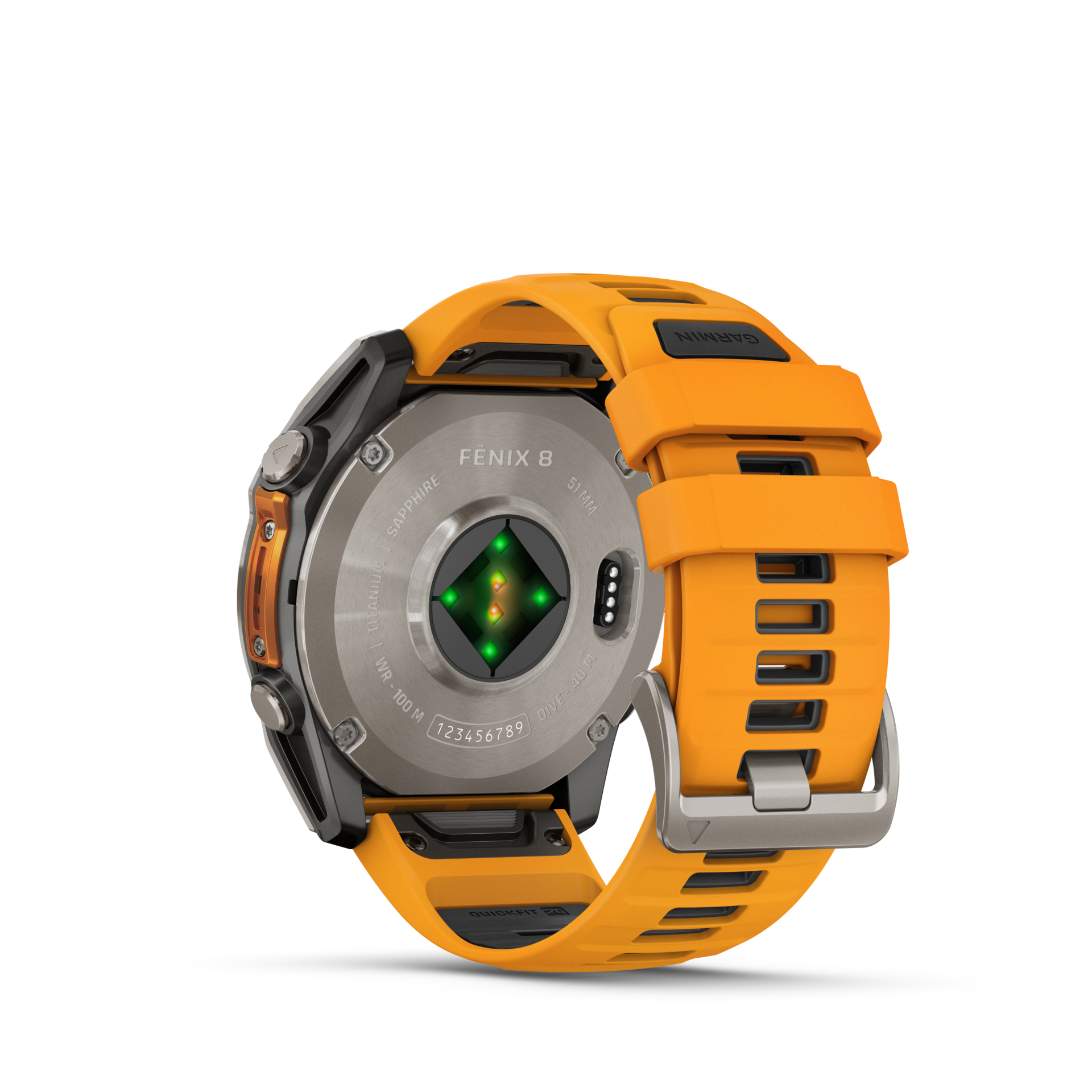 Garmin Fenix 8 51mm, AMOLED, Sapphire, Tytanowy z paskiem silikonowym w kolorze Spark orange / Graphite