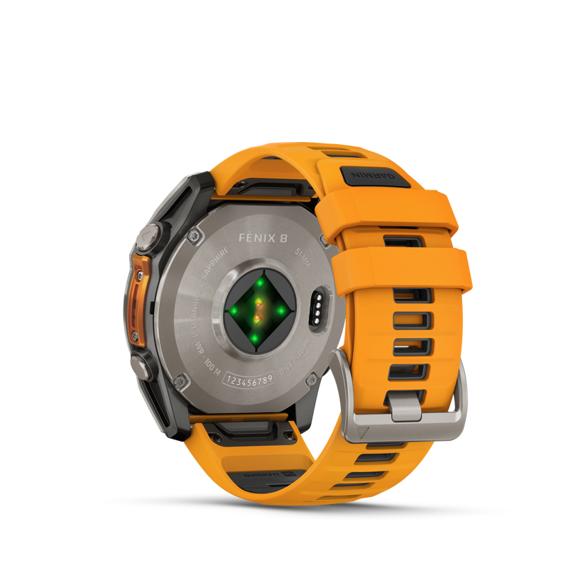 Garmin Fenix 8 51mm, AMOLED, Sapphire, Tytanowy z paskiem silikonowym w kolorze Spark orange / Graphite