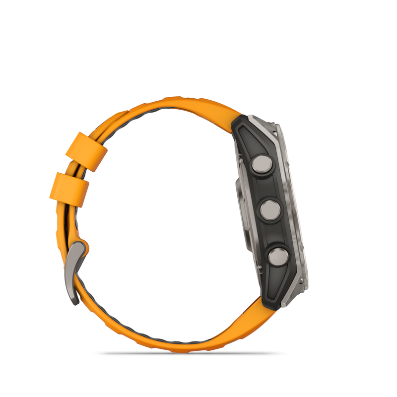 Garmin Fenix 8 51mm, AMOLED, Sapphire, Tytanowy z paskiem silikonowym w kolorze Spark orange / Graphite