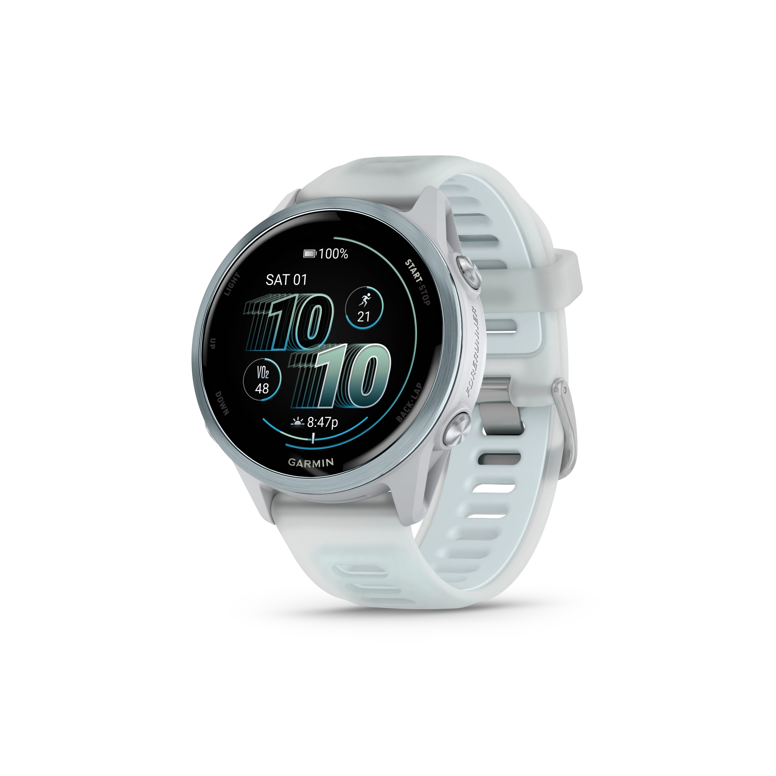 Garmin Forerunner 570 - 42mm Aluminiowy w kolorze Cloud Blue z półprzezroczystym paskiem w kolorze Whitestone/Cloud Blue
