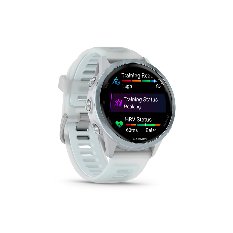 Garmin Forerunner 570 - 42mm Aluminiowy w kolorze Cloud Blue z półprzezroczystym paskiem w kolorze Whitestone/Cloud Blue
