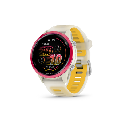 Garmin Forerunner 570 - 42mm Aluminiowy w kolorze Raspberry z półprzezroczystym paskiem w kolorze Bone/Mango