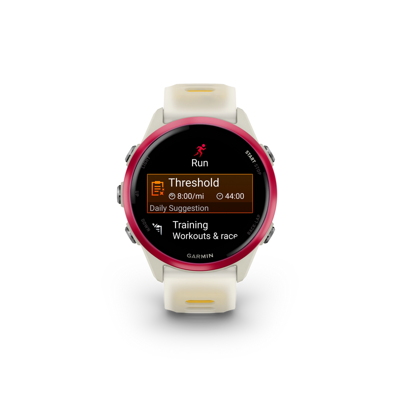 Garmin Forerunner 570 - 42mm Aluminiowy w kolorze Raspberry z półprzezroczystym paskiem w kolorze Bone/Mango