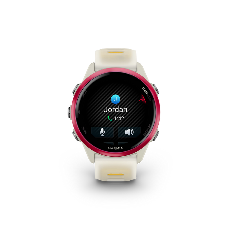 Garmin Forerunner 570 - 42mm Aluminiowy w kolorze Raspberry z półprzezroczystym paskiem w kolorze Bone/Mango