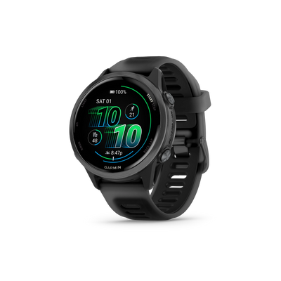 Garmin Forerunner 570 - 42mm Aluminiowy w kolorze Slate Grey z półprzezroczystym paskiem w kolorze Black/Black