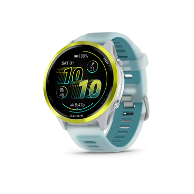 Garmin Forerunner 570 - 47mm Aluminiowy w kolorze Amp Yellow z półprzezroczystym paskiem w kolorze Whitestone/Turquoise