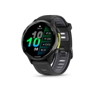 Garmin Forerunner 970 Tytanowy w kolorze Carbon Grey (DLC) z kopertą w kolorze Black i półprzezroczystym paskiem w kolorze Black/Whitestone