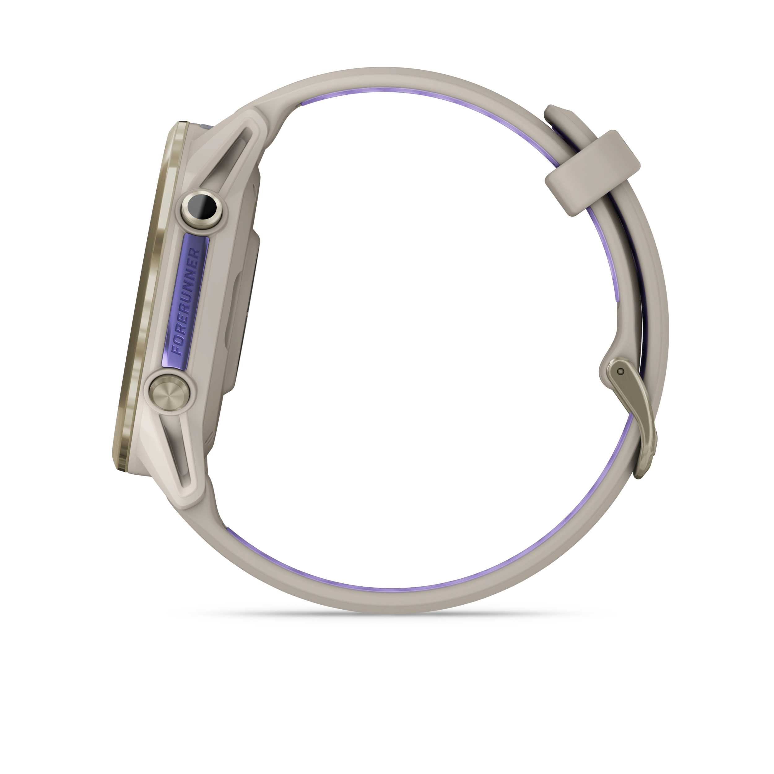 Garmin Forerunner 970 Tytanowy w kolorze Soft Gold z kopertą w kolorze French Grey i półprzezroczystym paskiem w kolorze French grey/Indygo