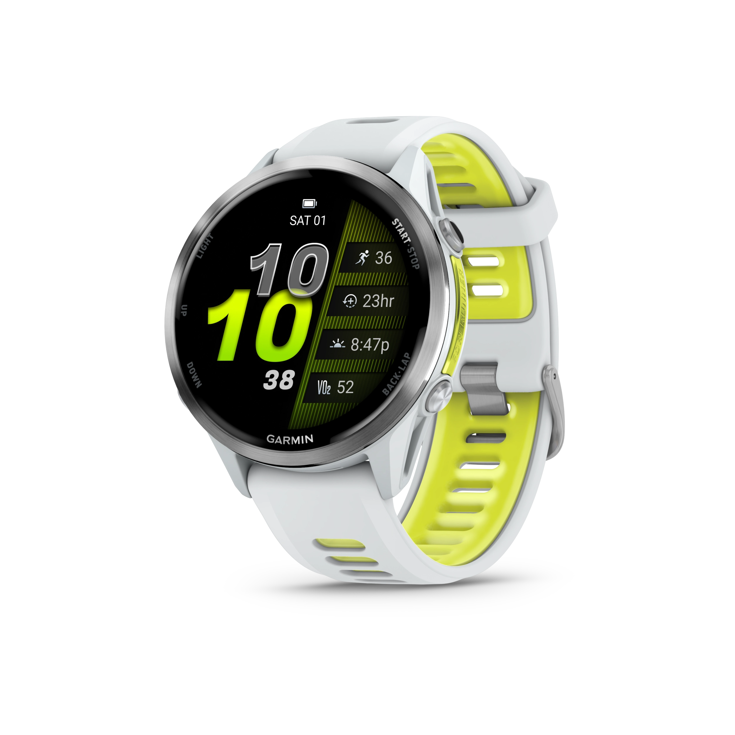 Garmin Forerunner 970 Tytanowy z kopertą w kolorze Whitestone i półprzezroczystym paskiem w kolorze Whitestone/Amp yellow