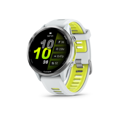 Garmin Forerunner 970 Tytanowy z kopertą w kolorze Whitestone i półprzezroczystym paskiem w kolorze Whitestone/Amp yellow